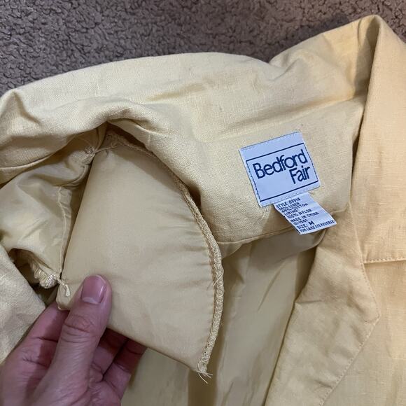 Vtg Womens Linen Blend Blazer Butter Yellow Long Coastal European Quiet Luxury - Picture 5 of 9